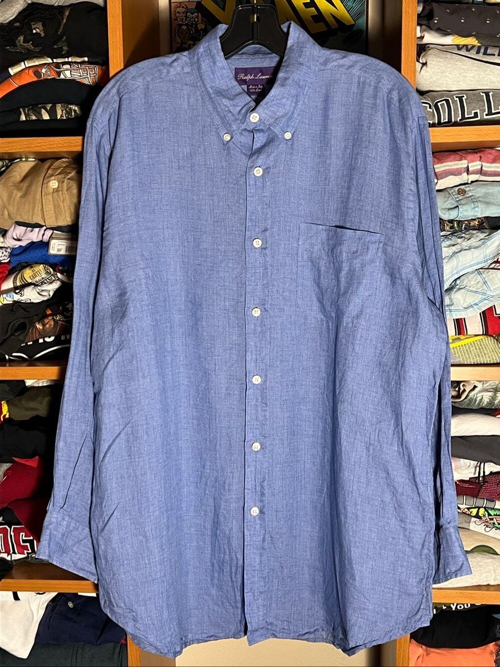 Ralph Lauren Italy Purple Label Men’s Linen Long Sleeve Button Shirt Large